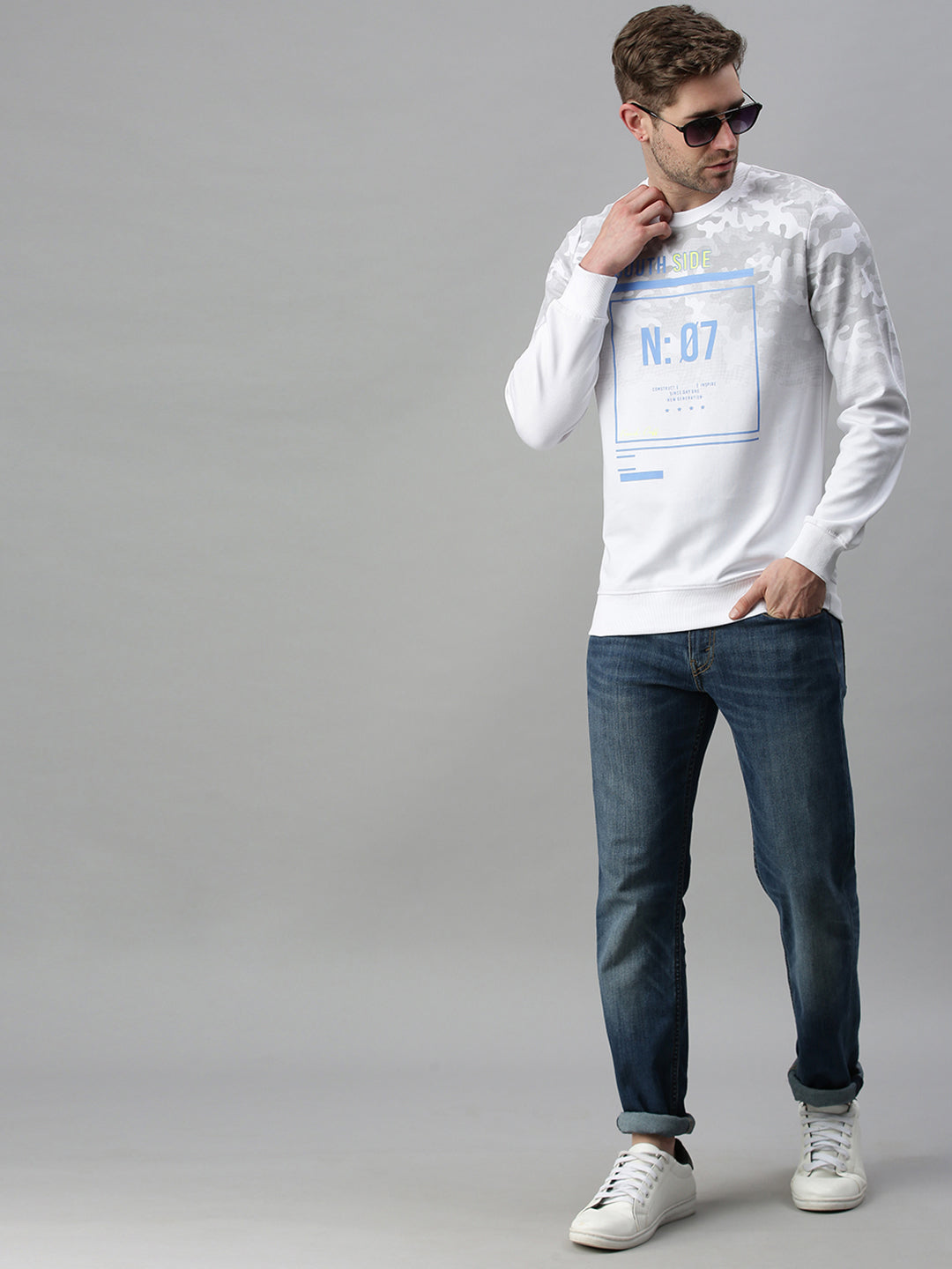 Men Printed White Sweatshirt