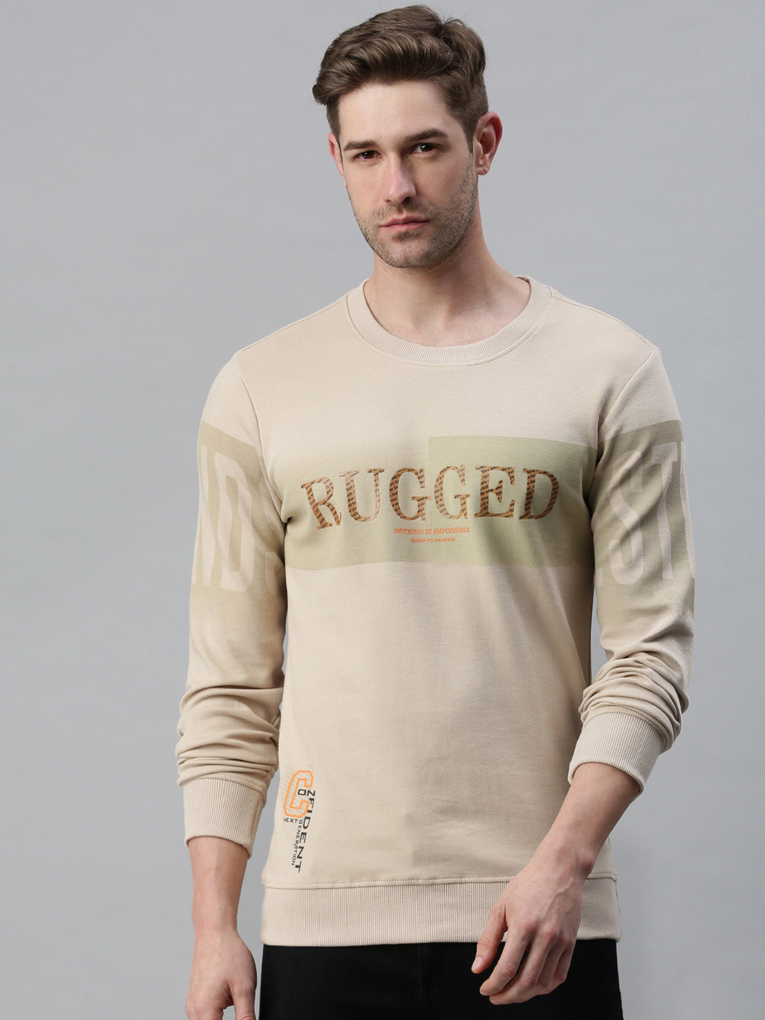 Men Printed Beige Sweatshirt