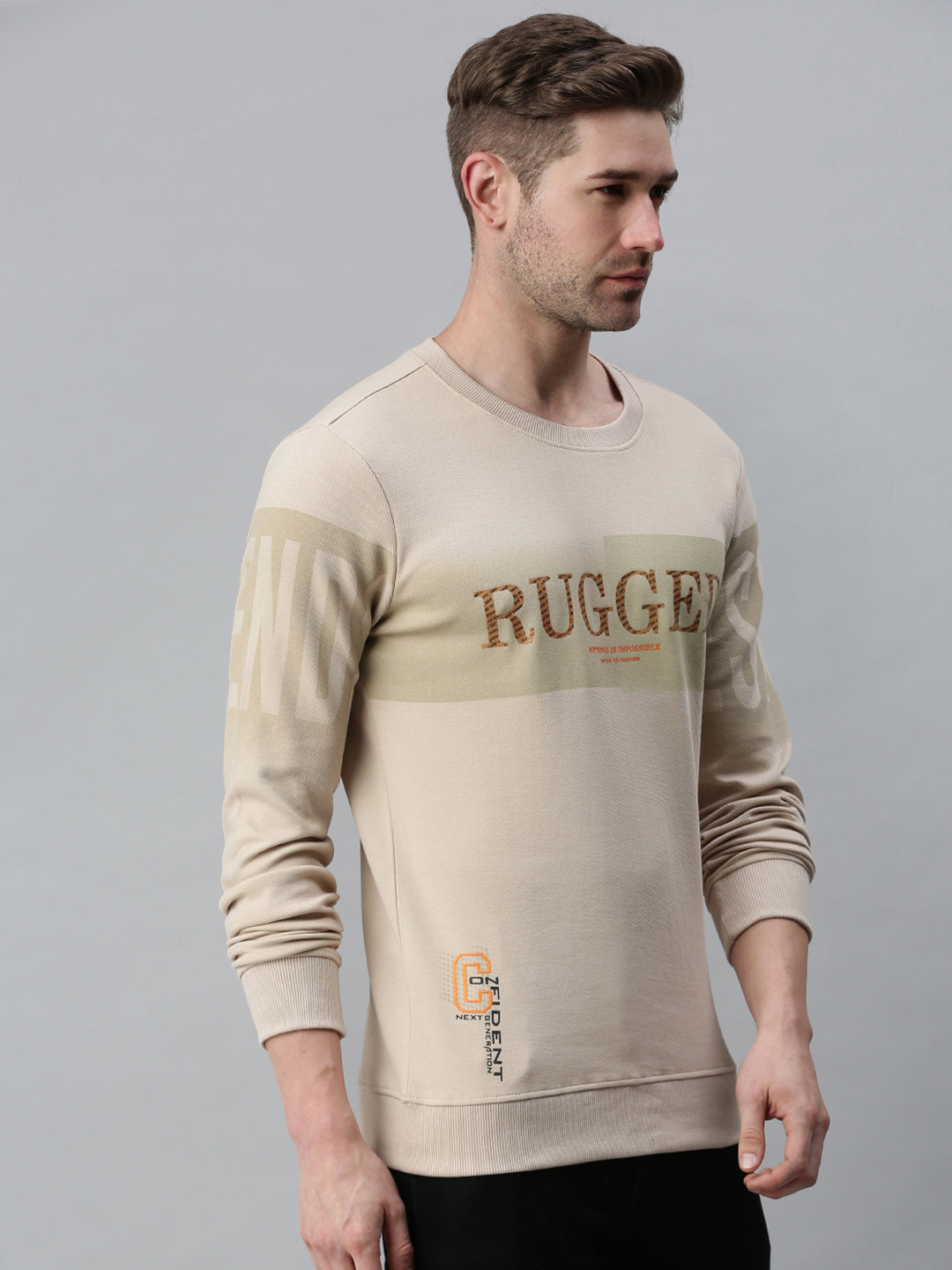 Men Printed Beige Sweatshirt