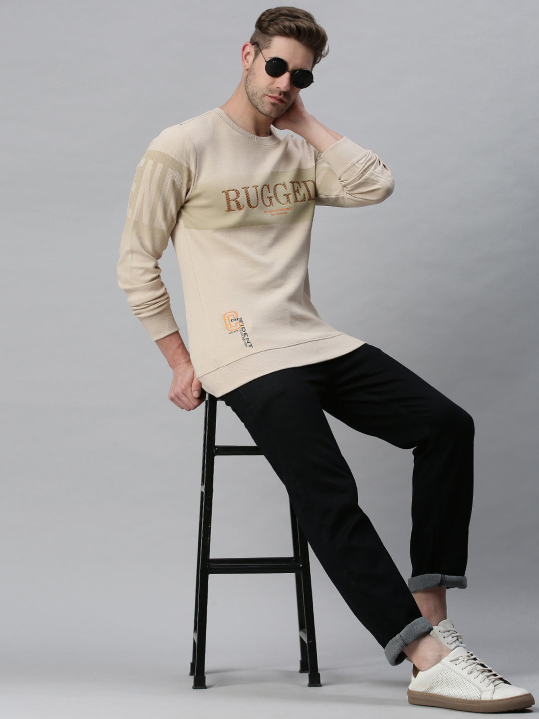 Men Printed Beige Sweatshirt