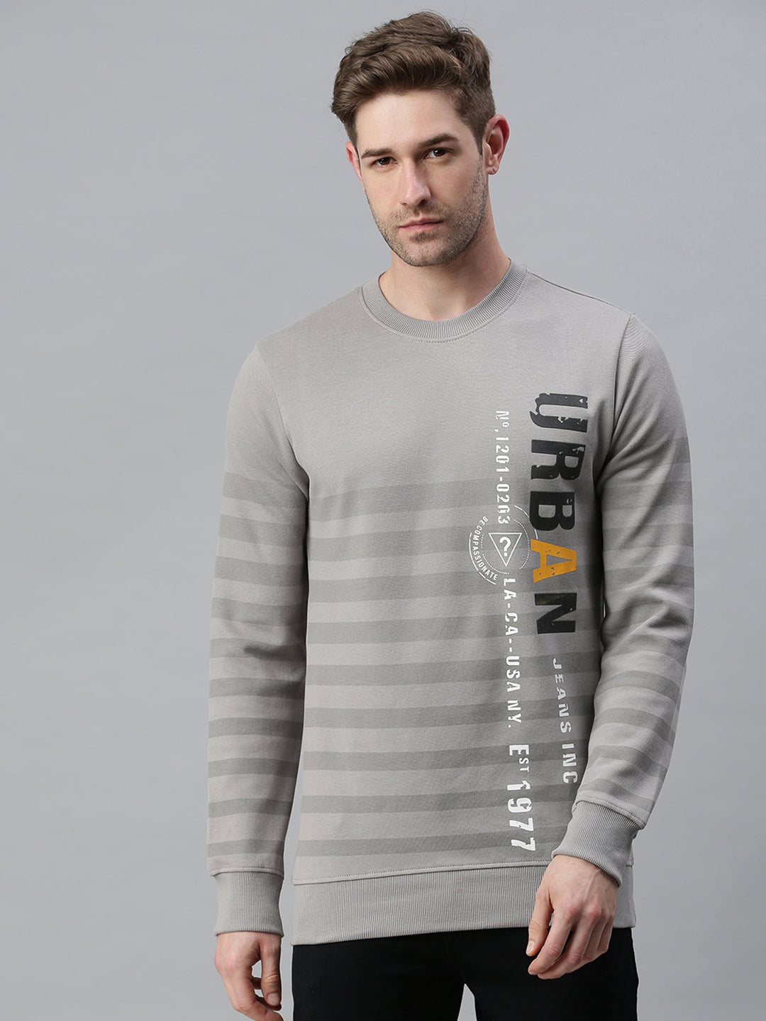 Men Striped Grey Sweatshirt