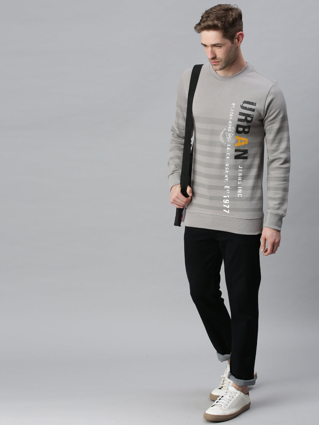 Men Striped Grey Sweatshirt