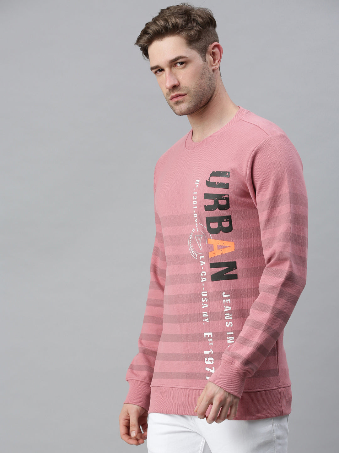 Men Printed Pink Sweatshirt