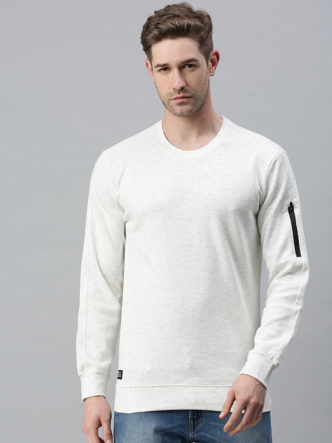 Men Solid White Sweatshirt