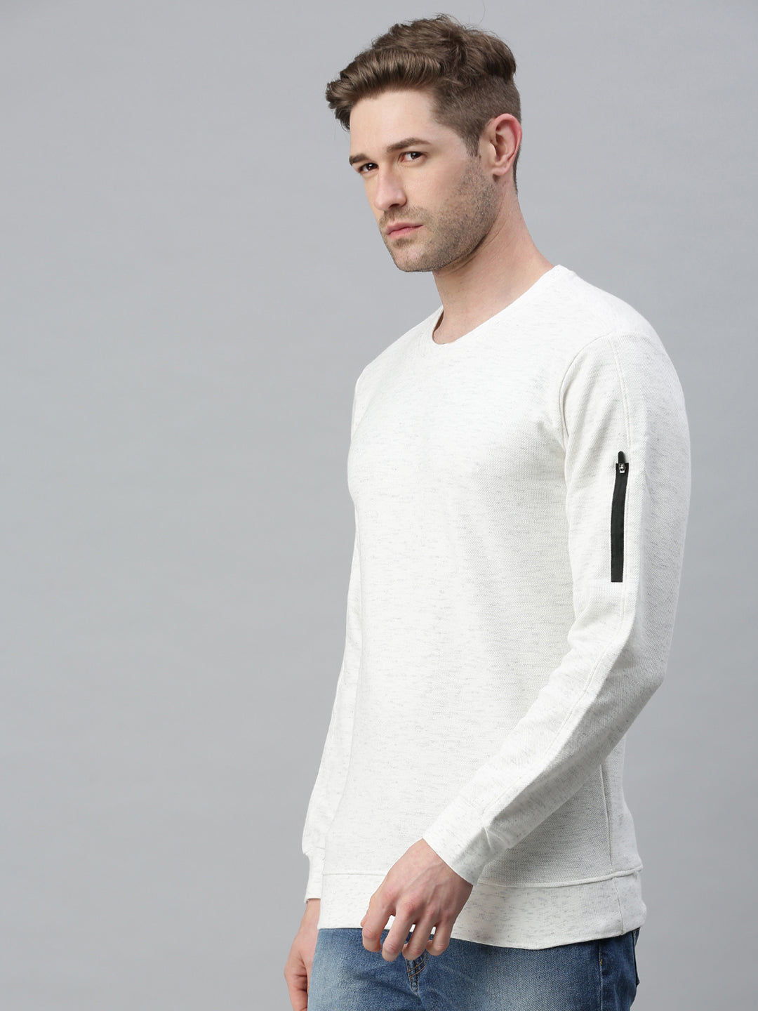 Men Solid White Sweatshirt