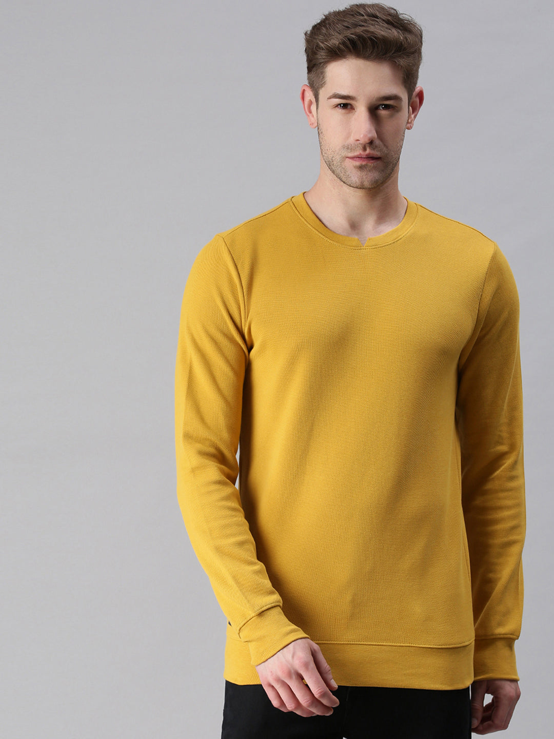 Men Solid Yellow Sweatshirt