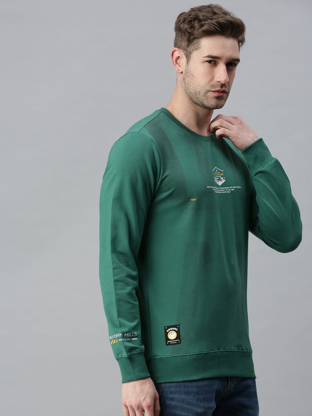 Men Printed Green Sweatshirt