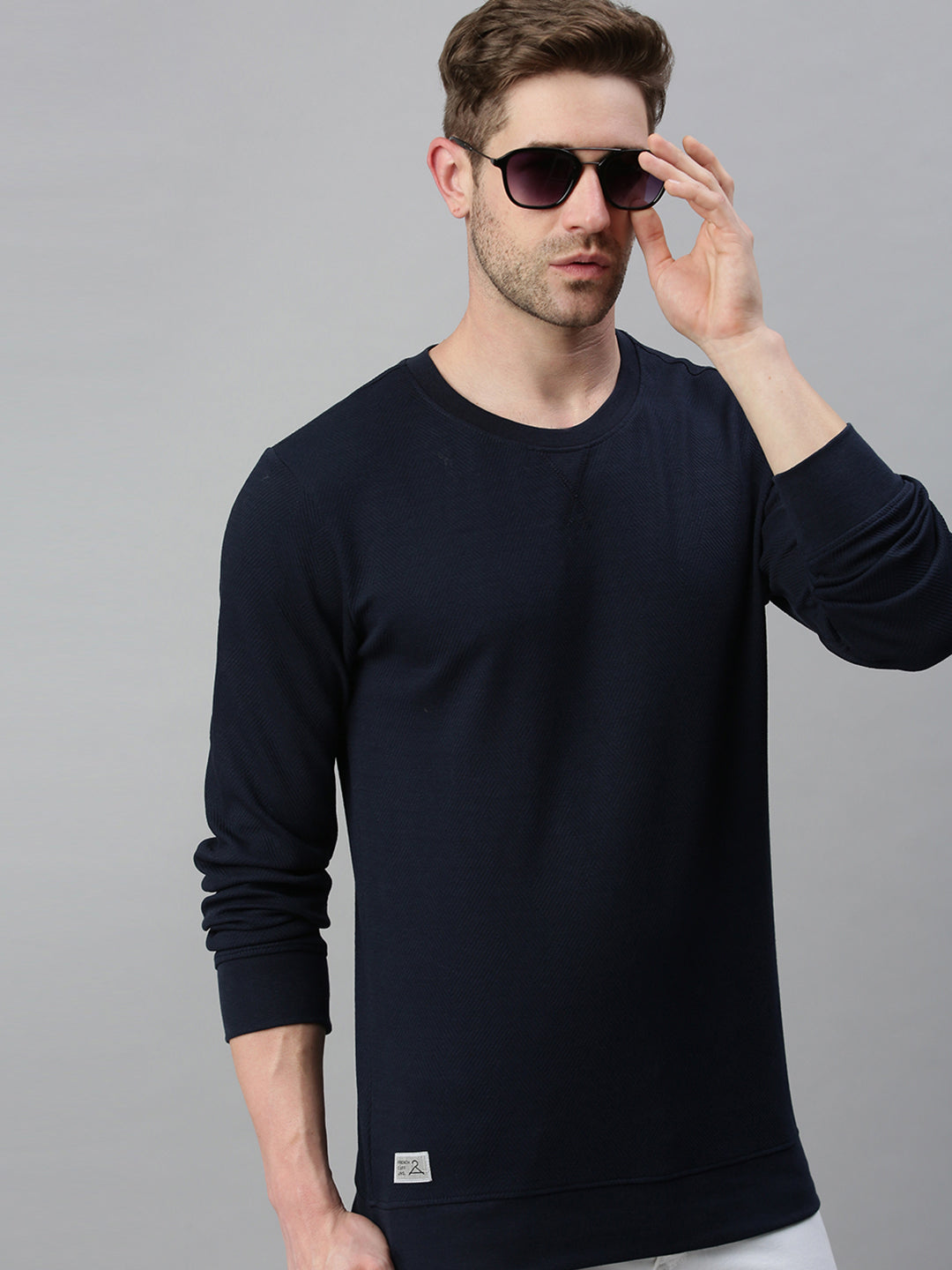 Men Solid Navy Blue Sweatshirt