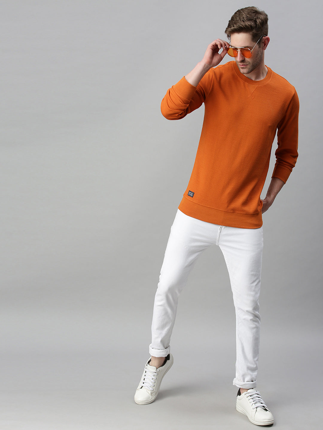 Men Solid Orange Sweatshirt