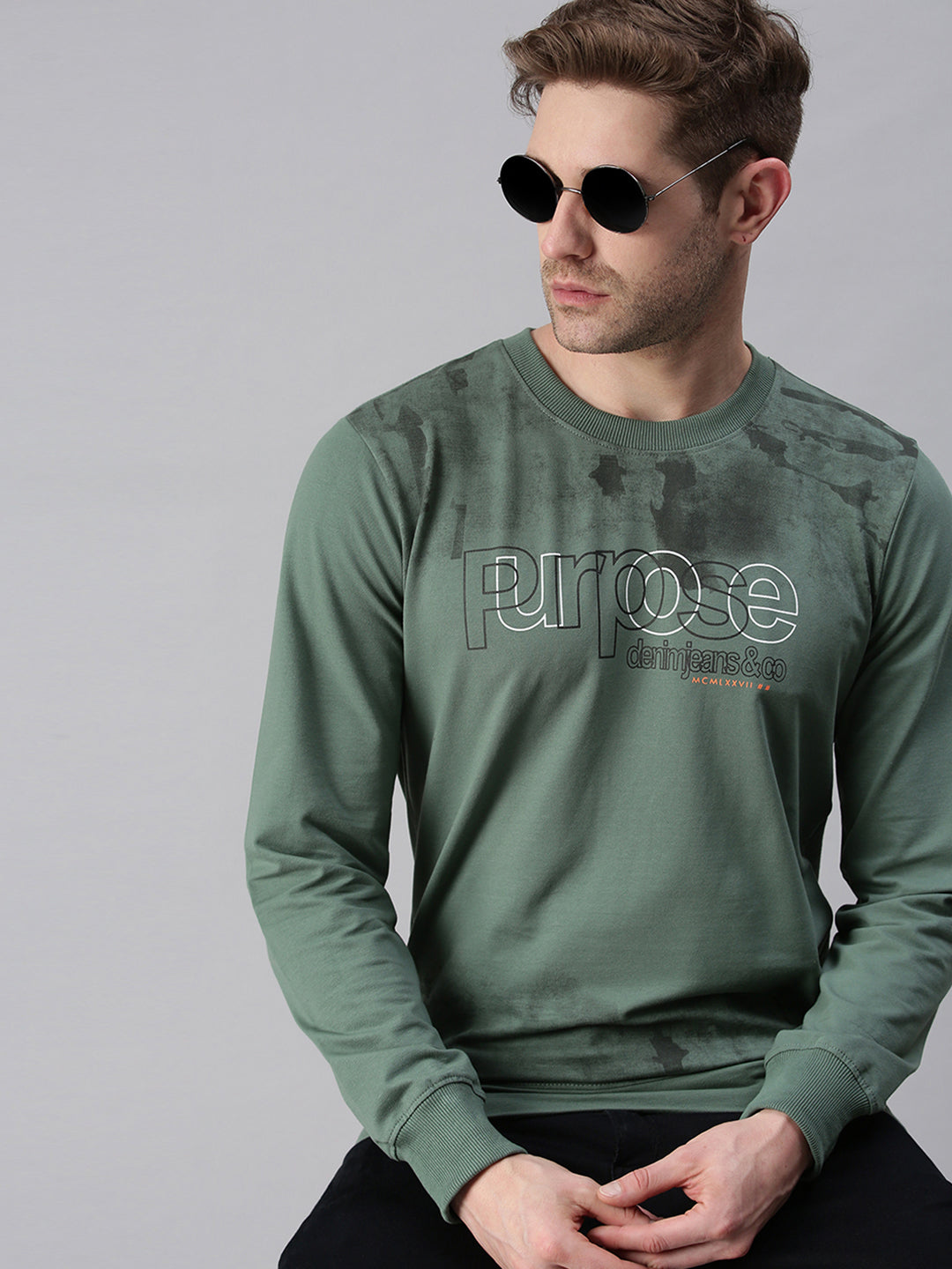 Men Printed Green Sweatshirt