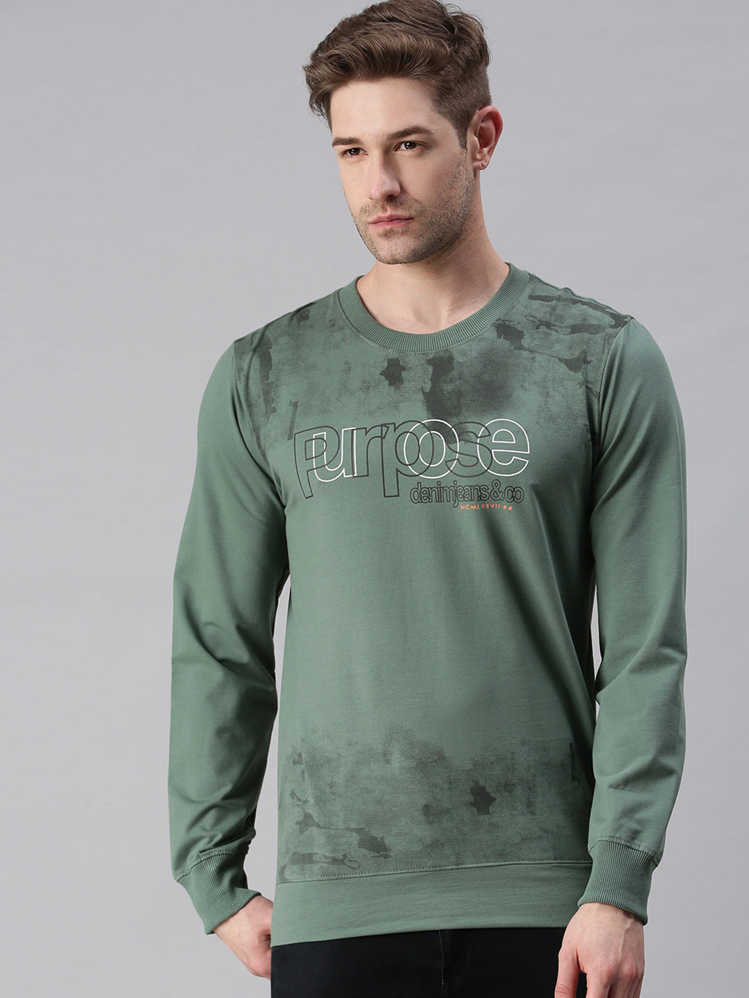 Men Printed Green Sweatshirt