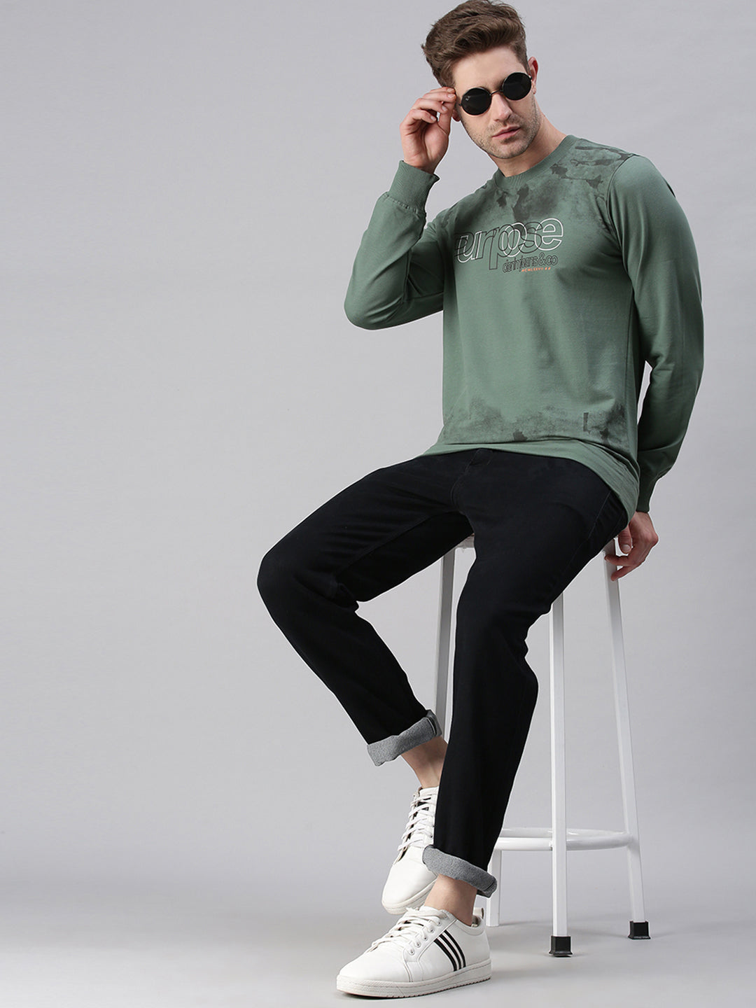 Men Printed Green Sweatshirt