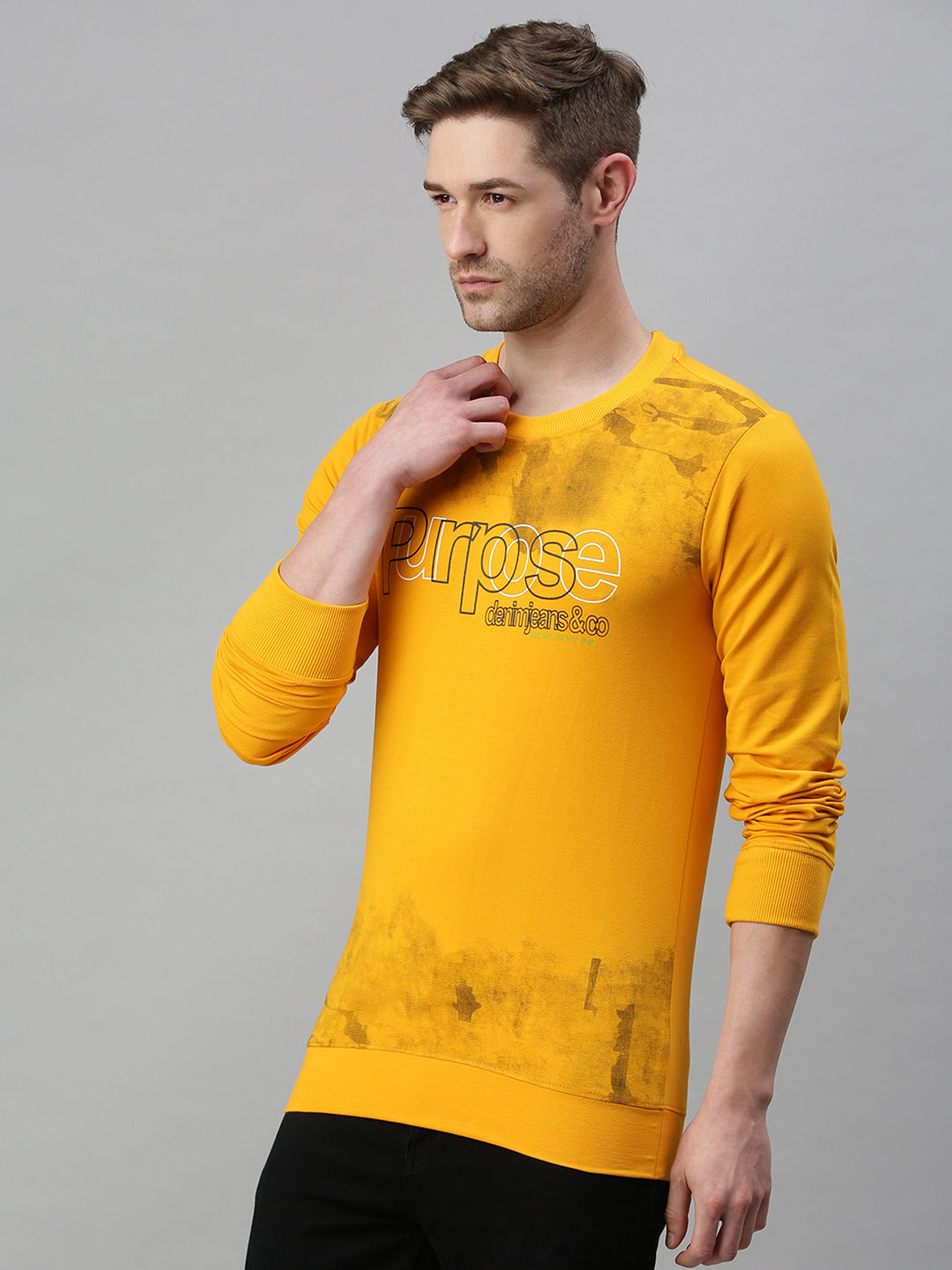 Men Printed Yellow Sweatshirt