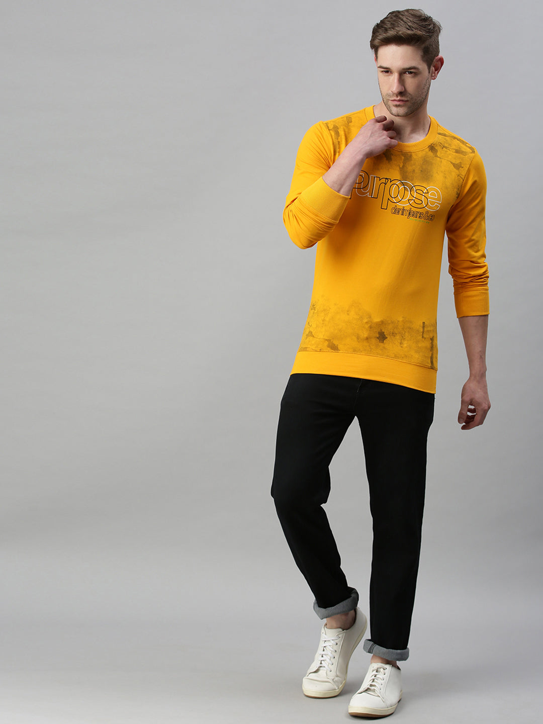 Men Printed Yellow Sweatshirt