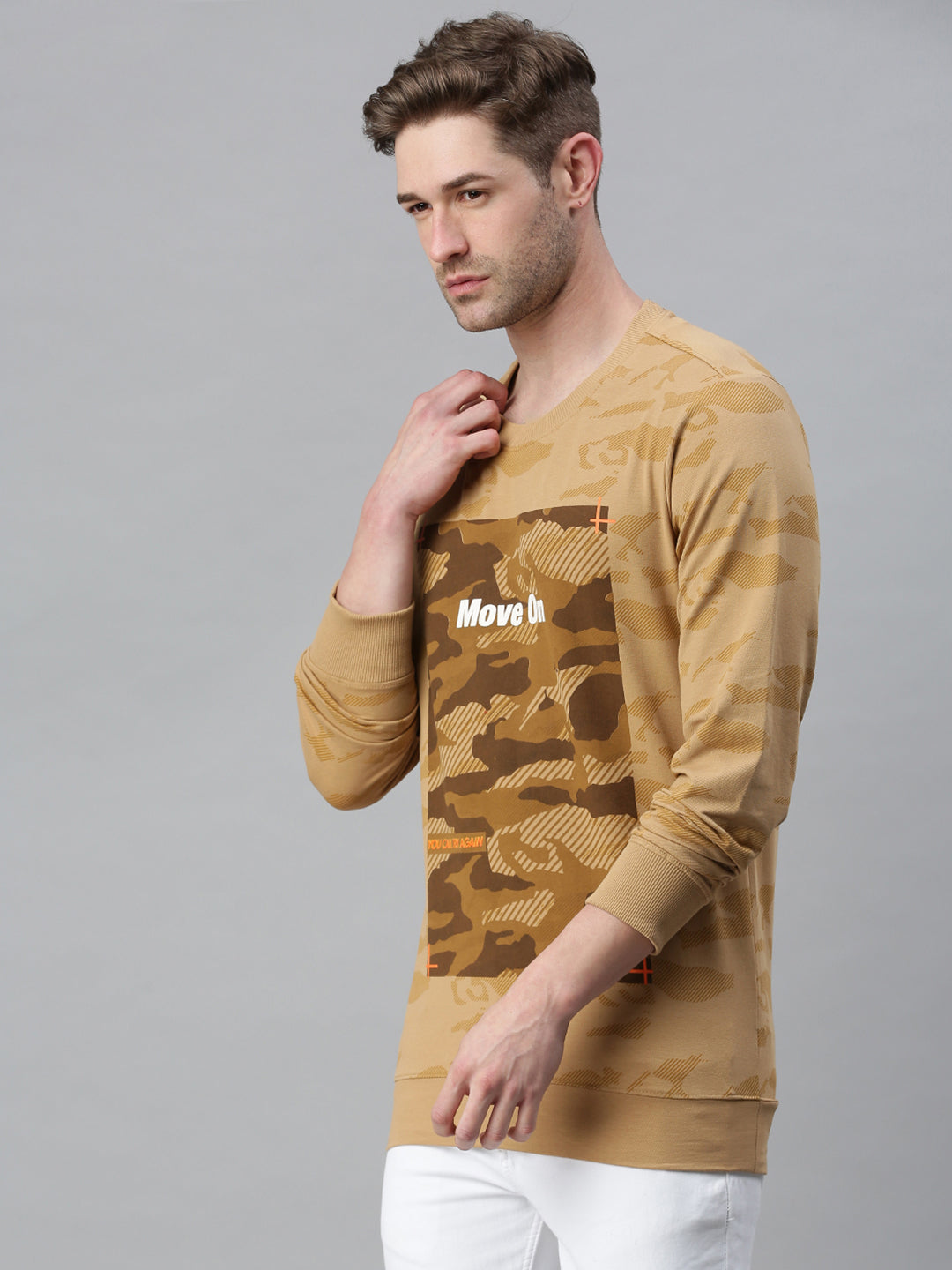 Men Printed Beige Sweatshirt