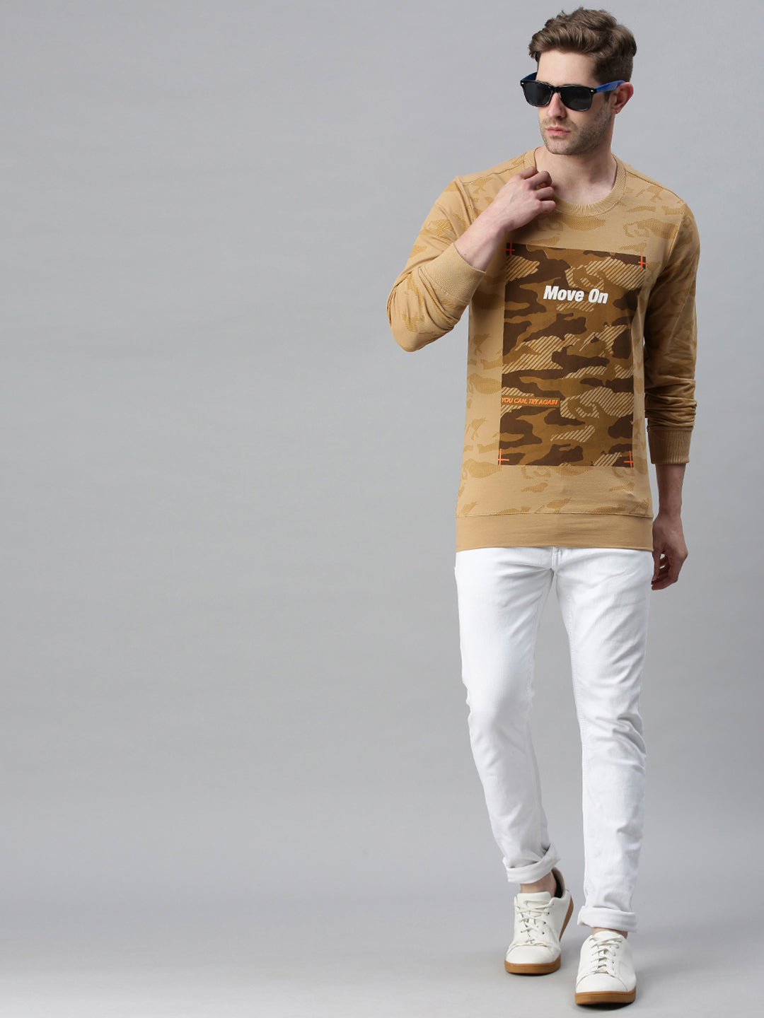 Men Printed Beige Sweatshirt