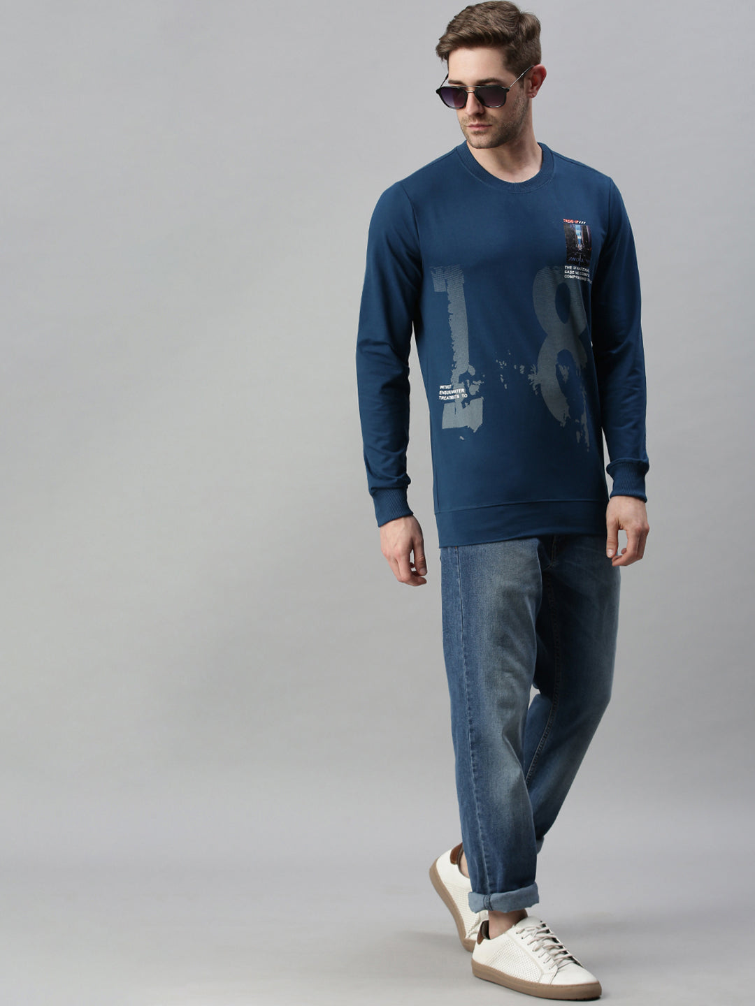 Men Printed Blue Sweatshirt