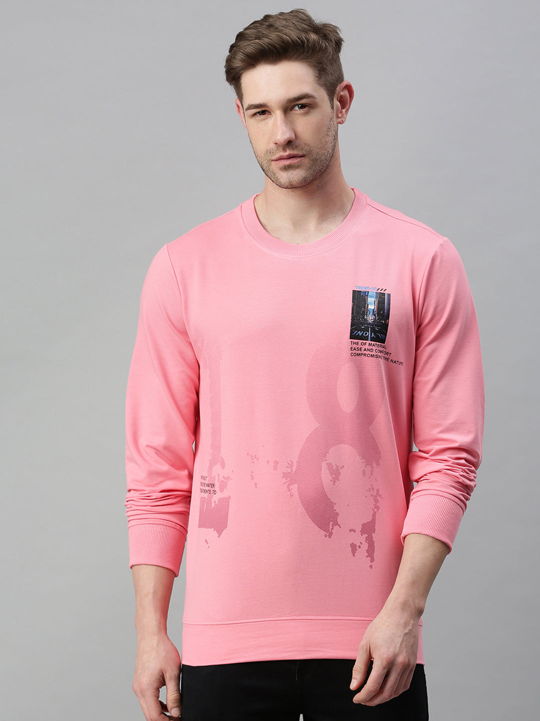 Men Printed Pink Sweatshirt