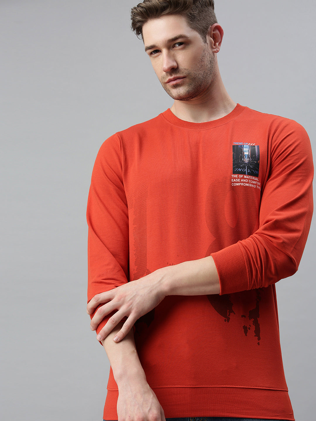 Men Printed Rust Sweatshirt