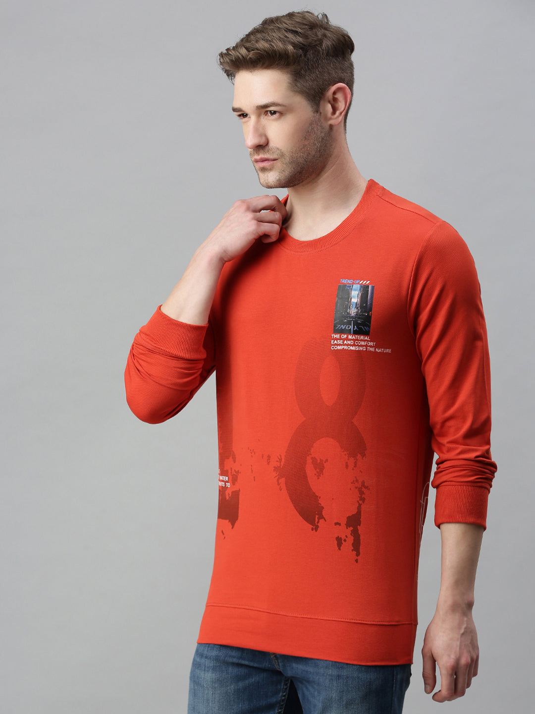 Men Printed Rust Sweatshirt