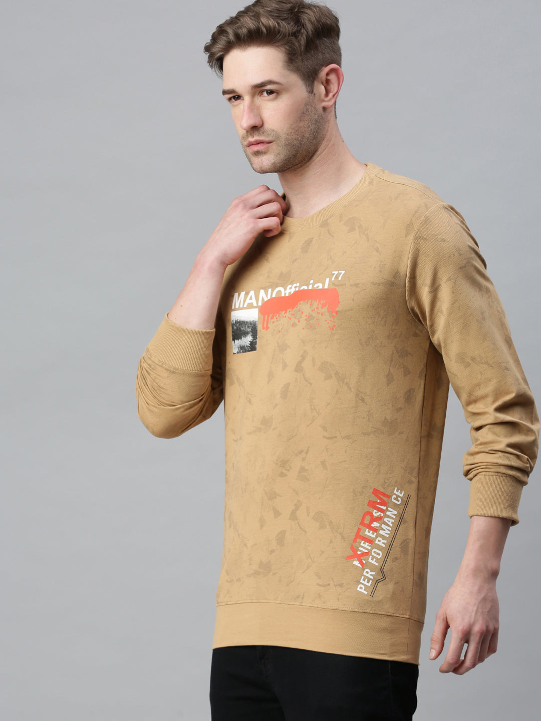 Men Graphic Beige Sweatshirt