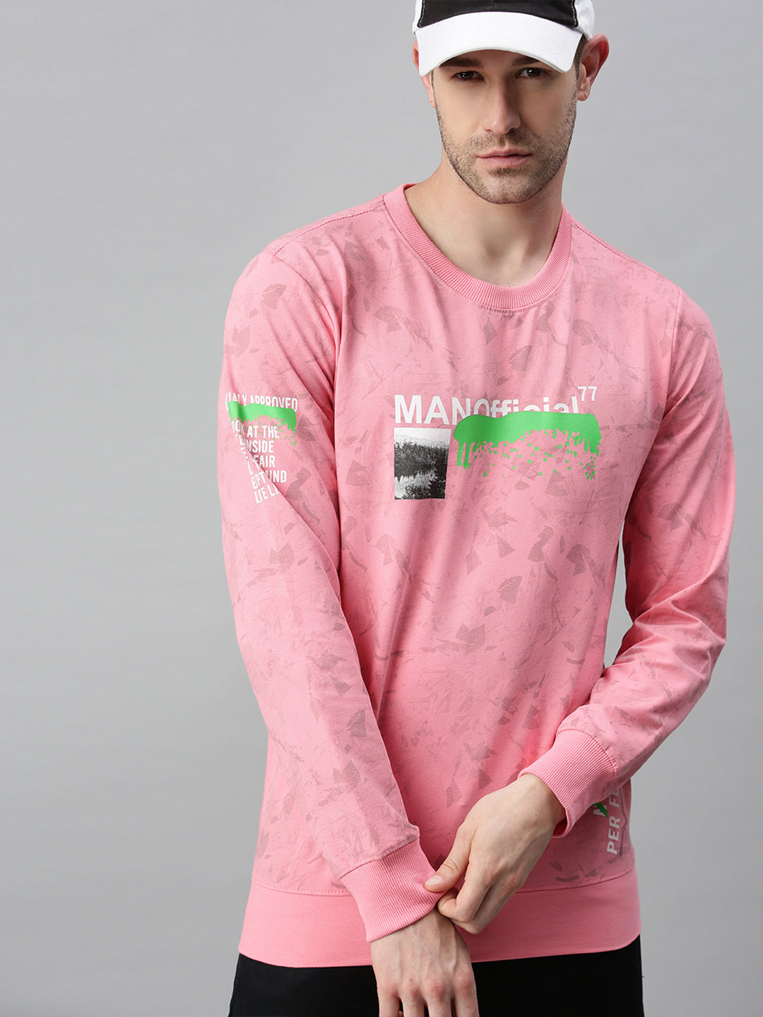 Men Printed Pink Sweatshirt