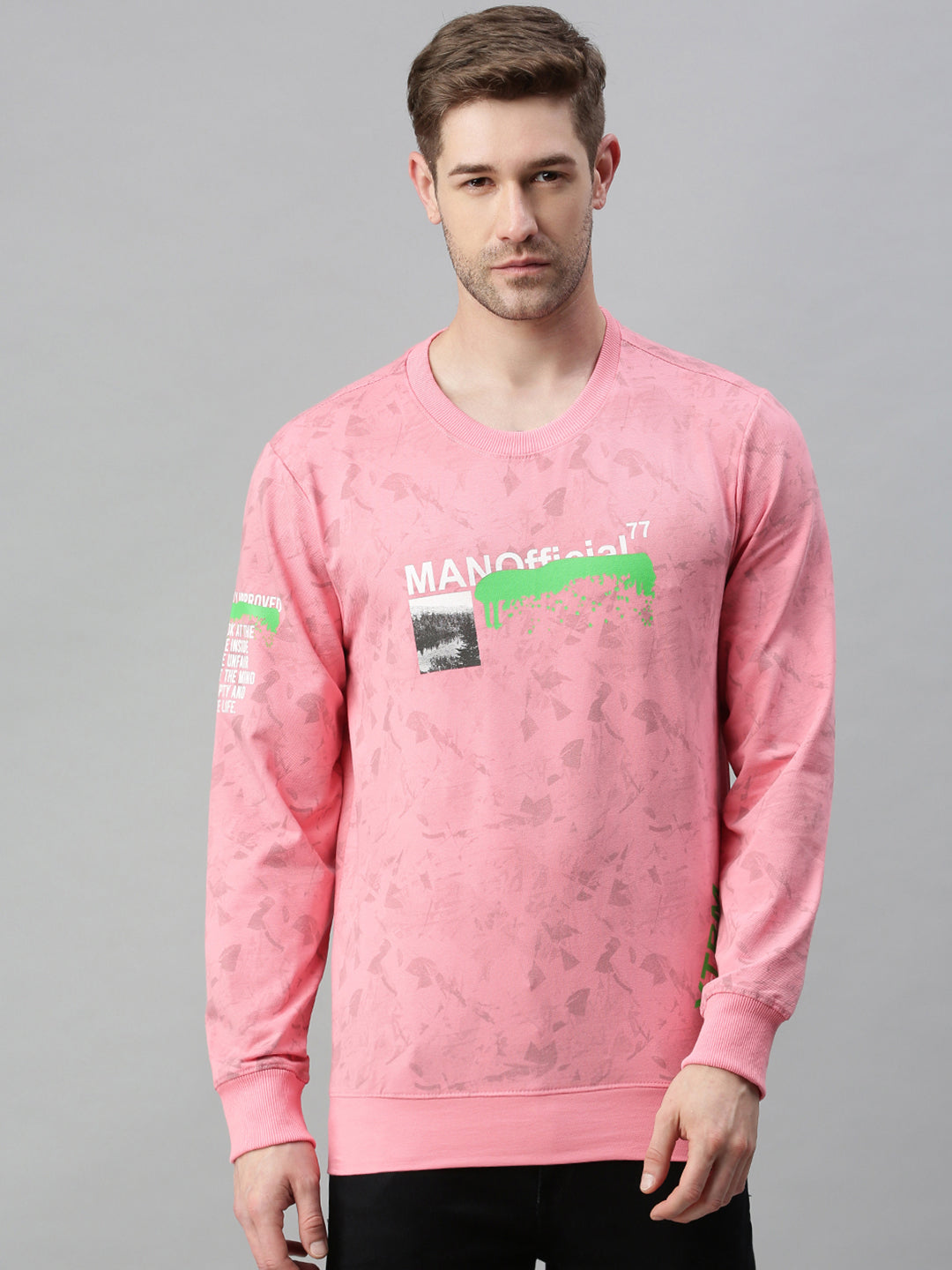 Men Printed Pink Sweatshirt