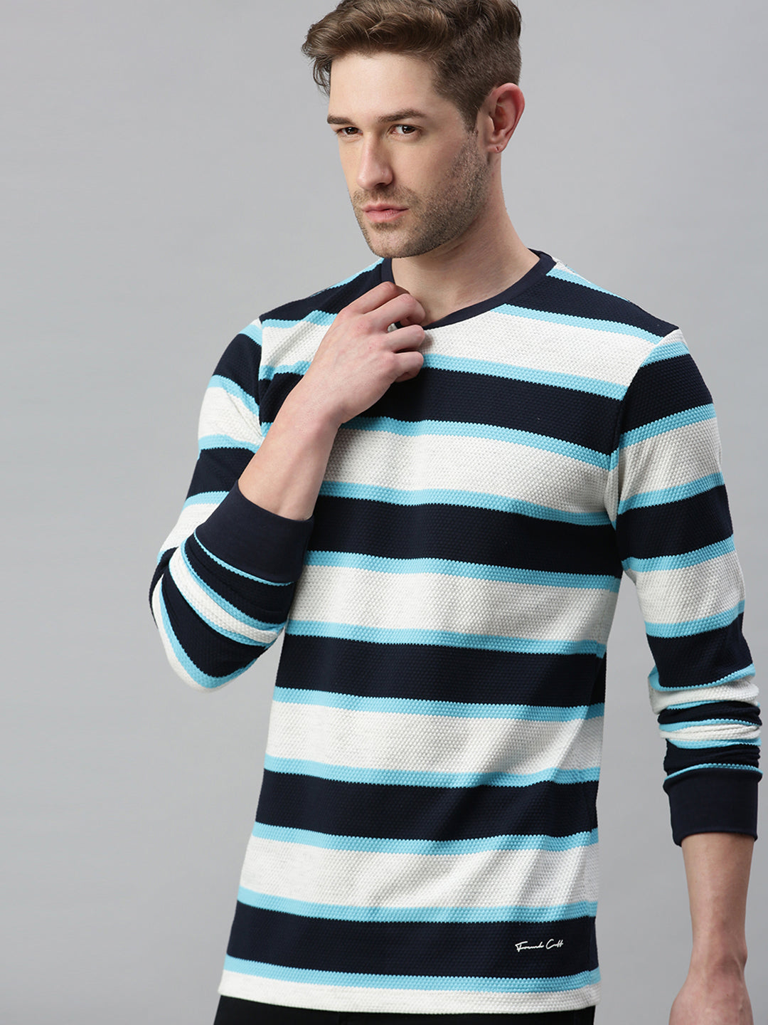 Men Striped White Sweatshirt