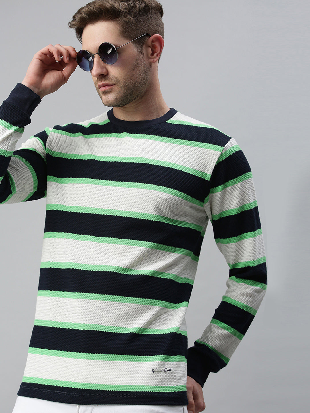 Men Striped White Sweatshirt