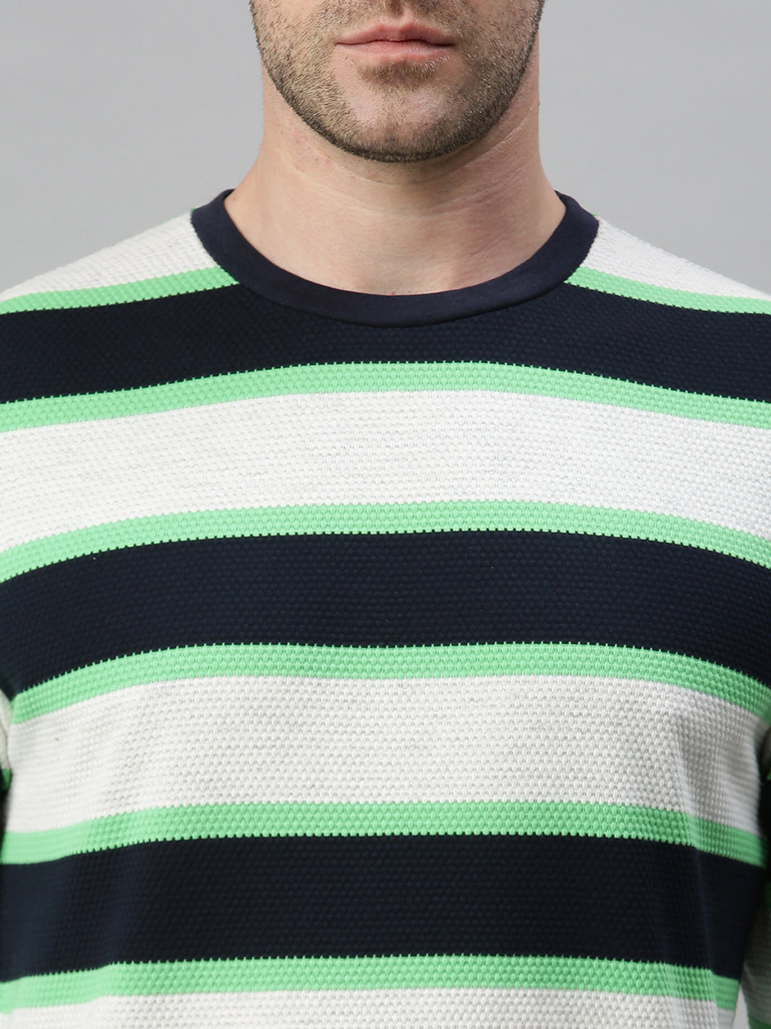 Men Striped White Sweatshirt