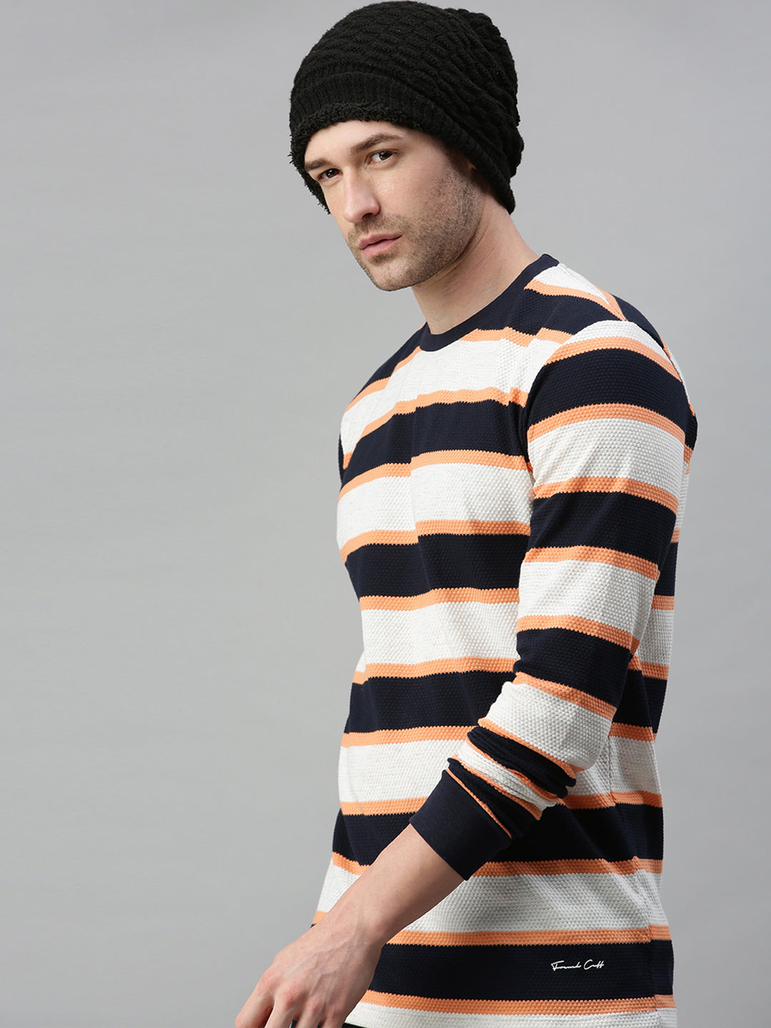 Men Striped White Sweatshirt