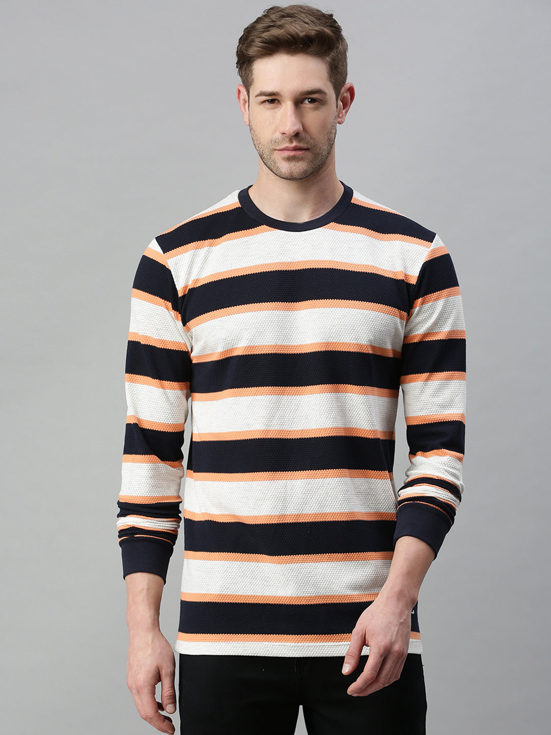 Men Striped White Sweatshirt