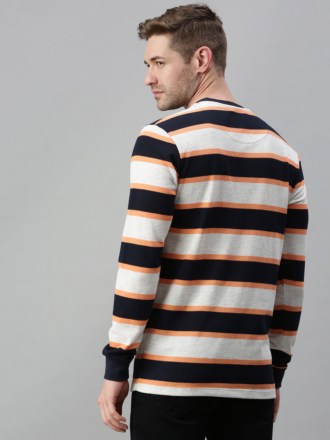 Men Striped White Sweatshirt