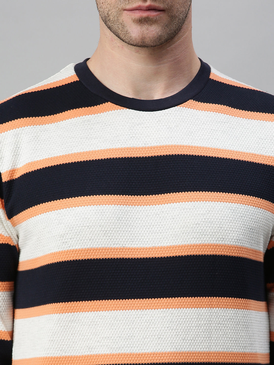 Men Striped White Sweatshirt