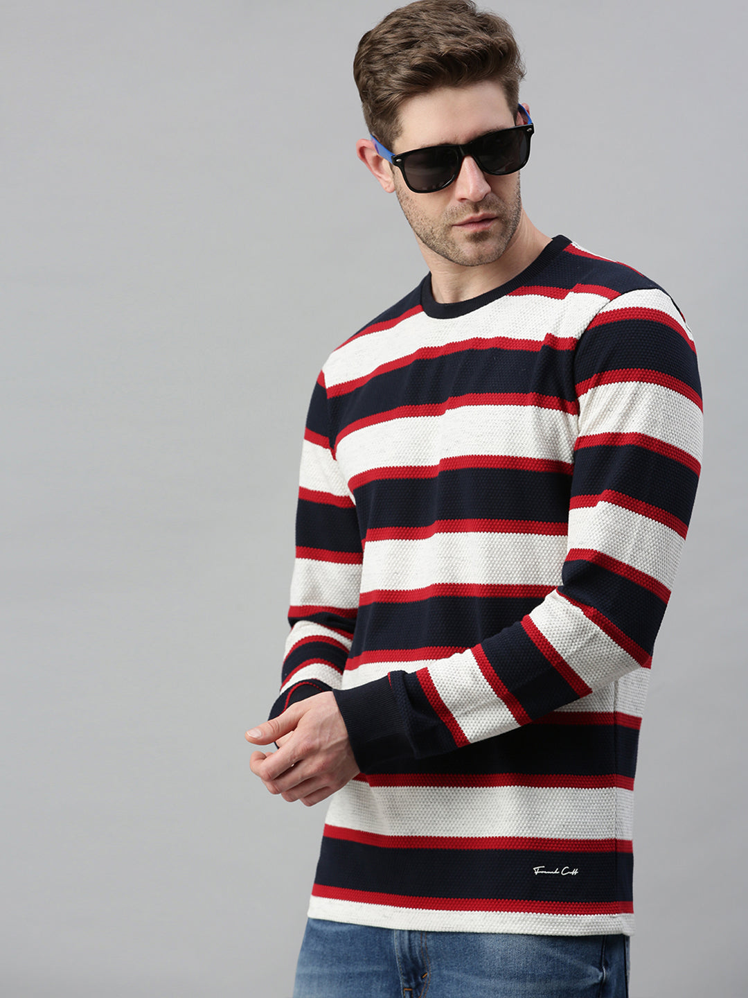 Men Striped White Sweatshirt