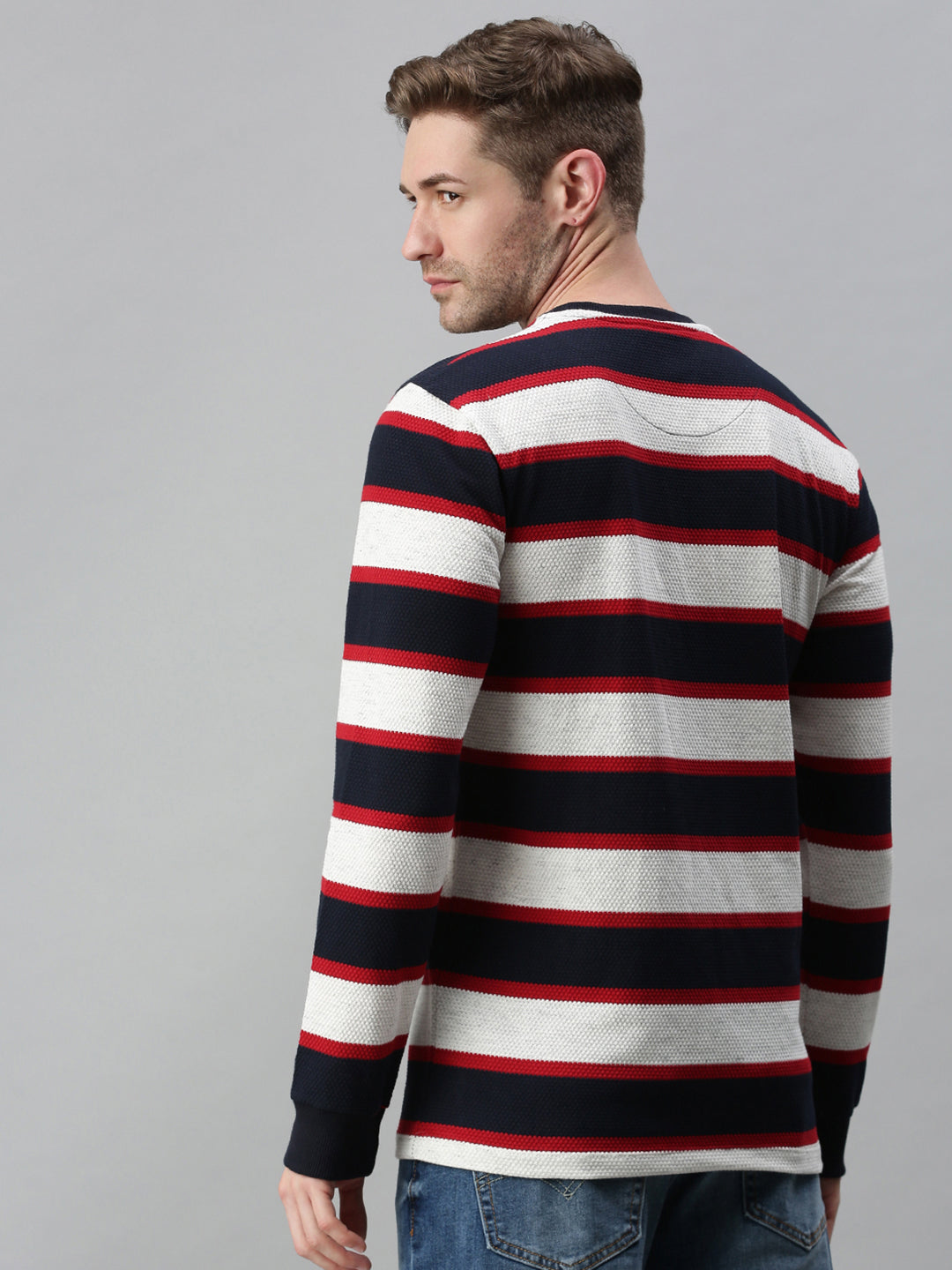 Men Striped White Sweatshirt