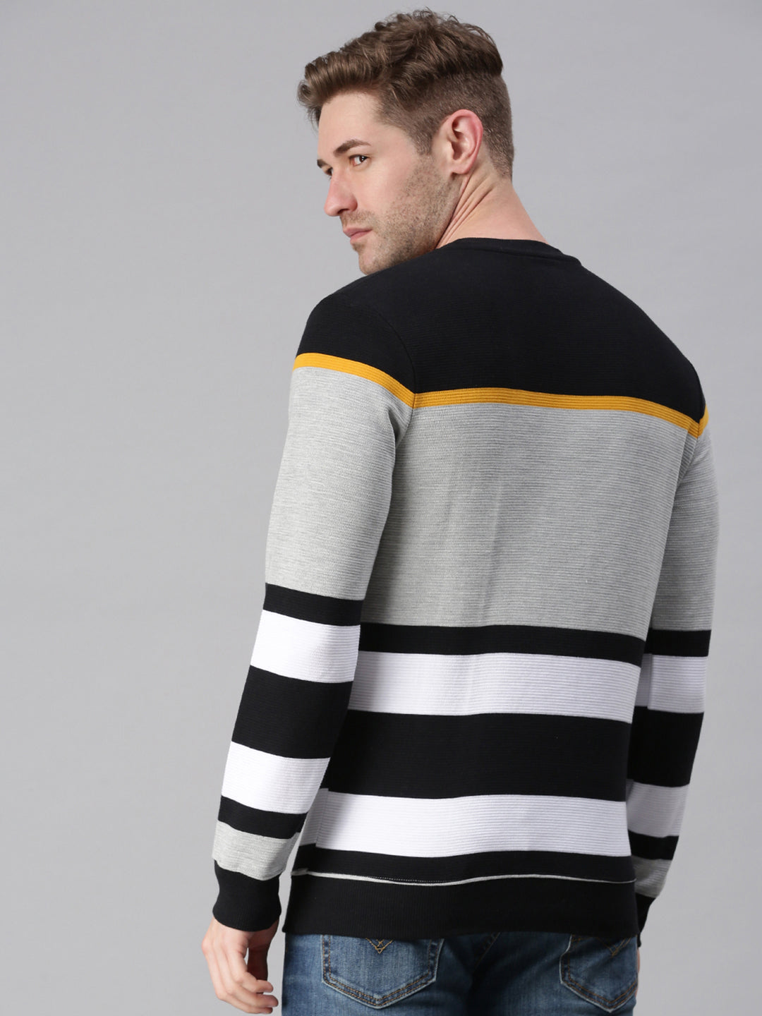 Men Striped Black Sweatshirt