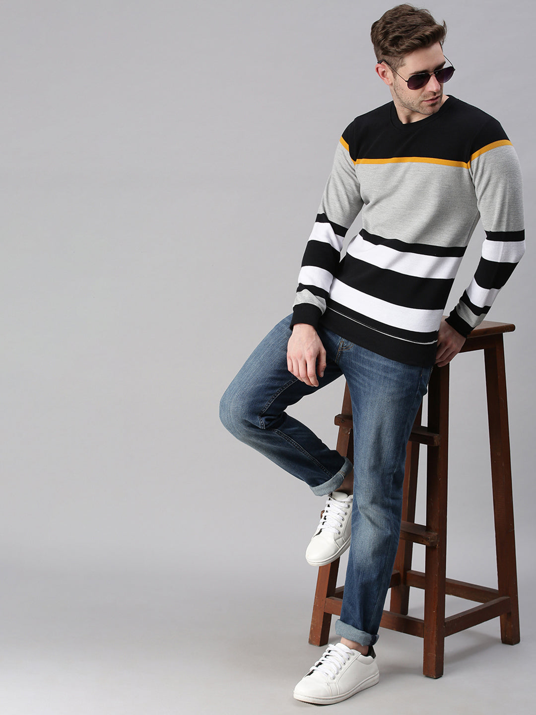 Men Striped Black Sweatshirt