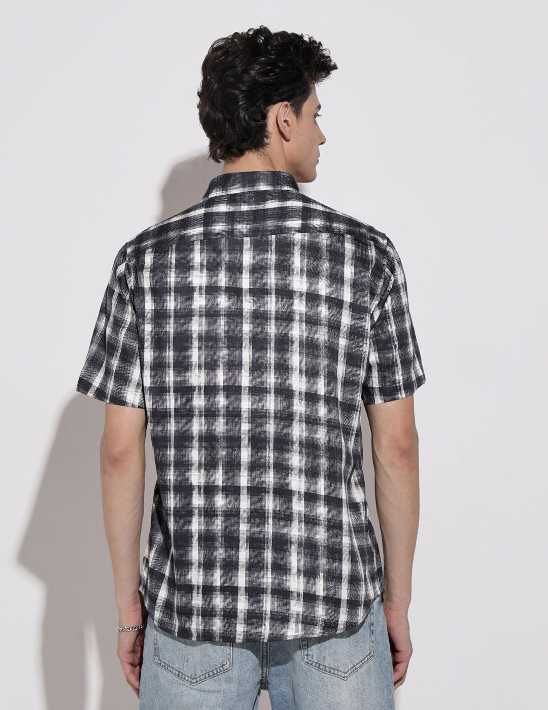 Men's Checked Black Half Sleeve Regular Fit Shirt
