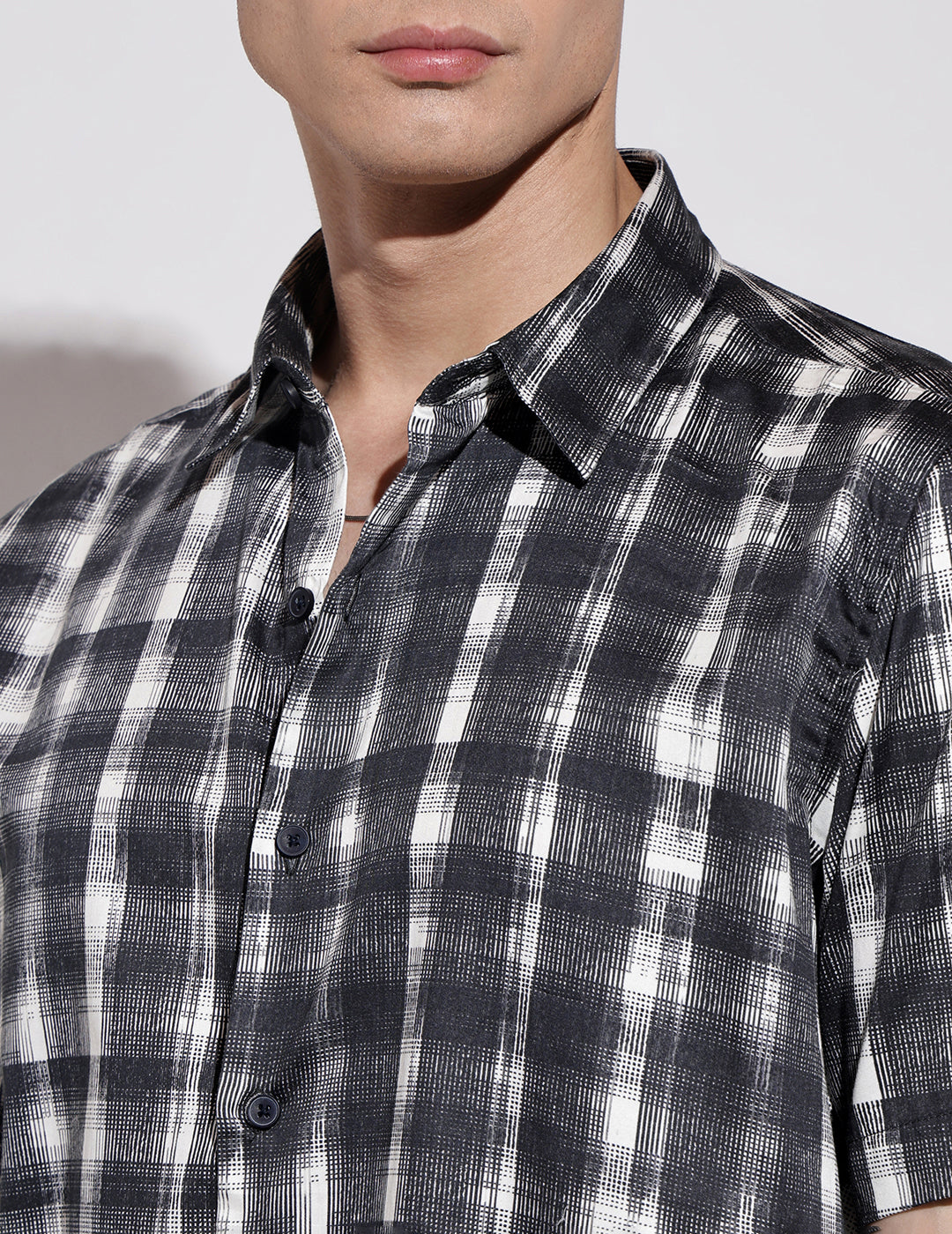 Men's Checked Black Half Sleeve Regular Fit Shirt