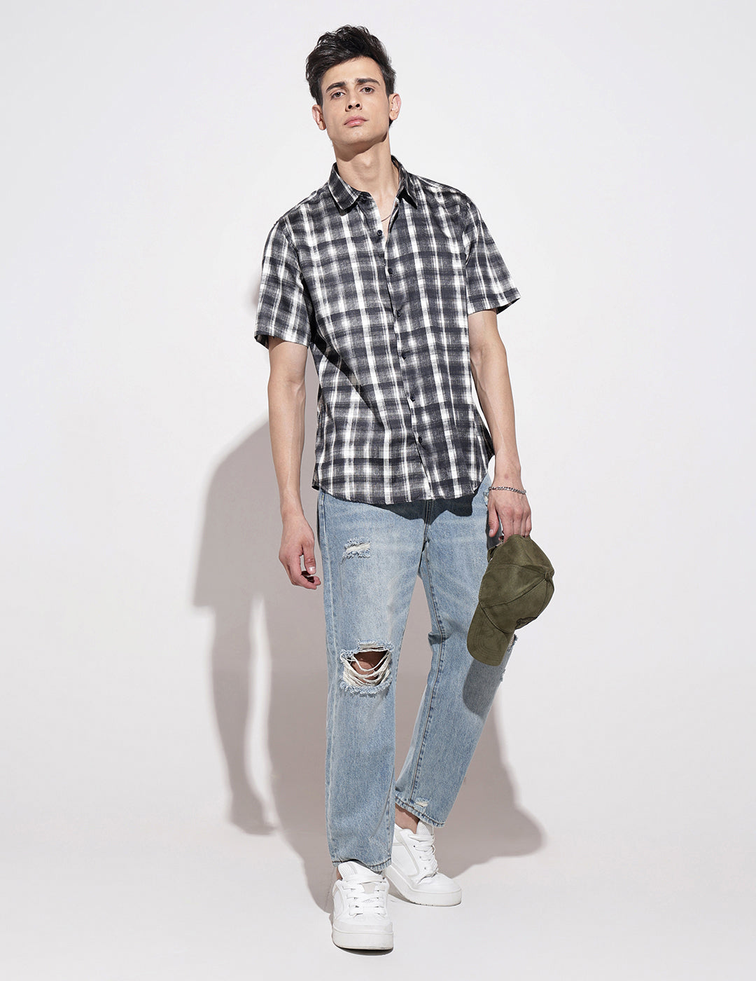 Men's Checked Black Half Sleeve Regular Fit Shirt