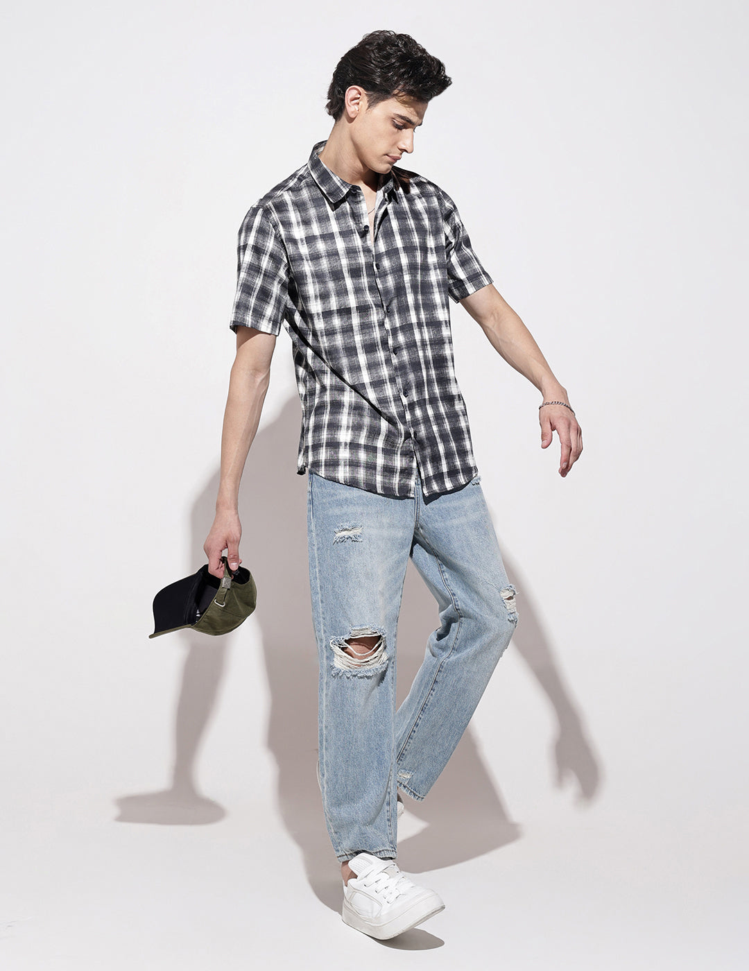 Men's Checked Black Half Sleeve Regular Fit Shirt