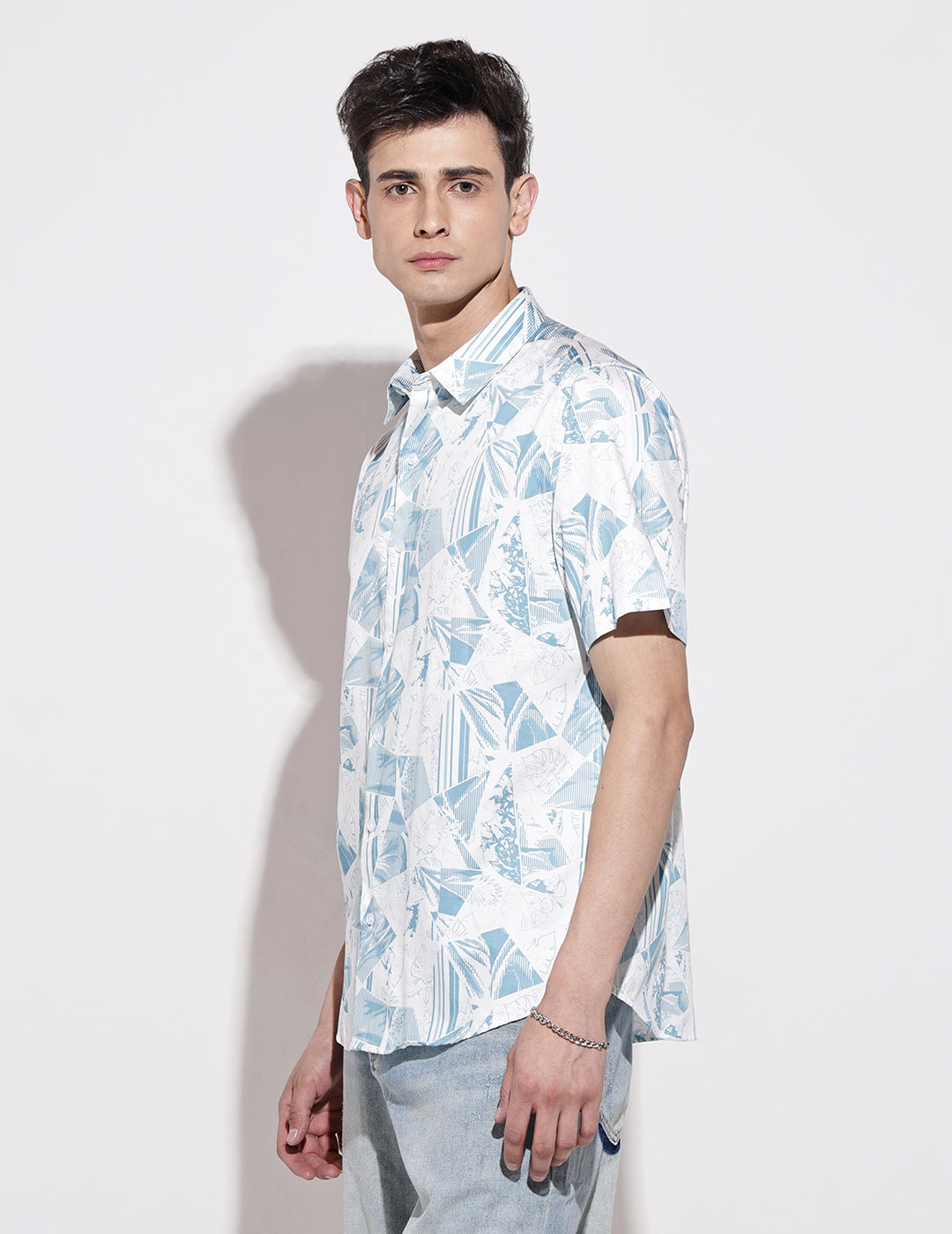 Men's Abstract Print White Half Sleeve Regular Fit Shirt