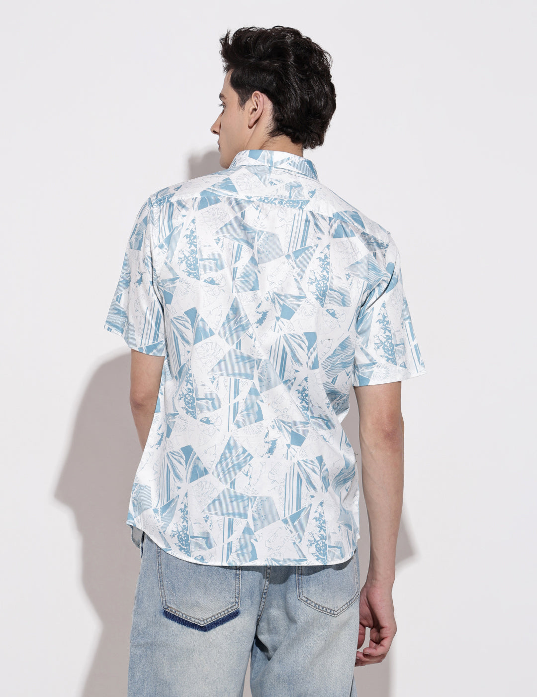 Men's Abstract Print White Half Sleeve Regular Fit Shirt