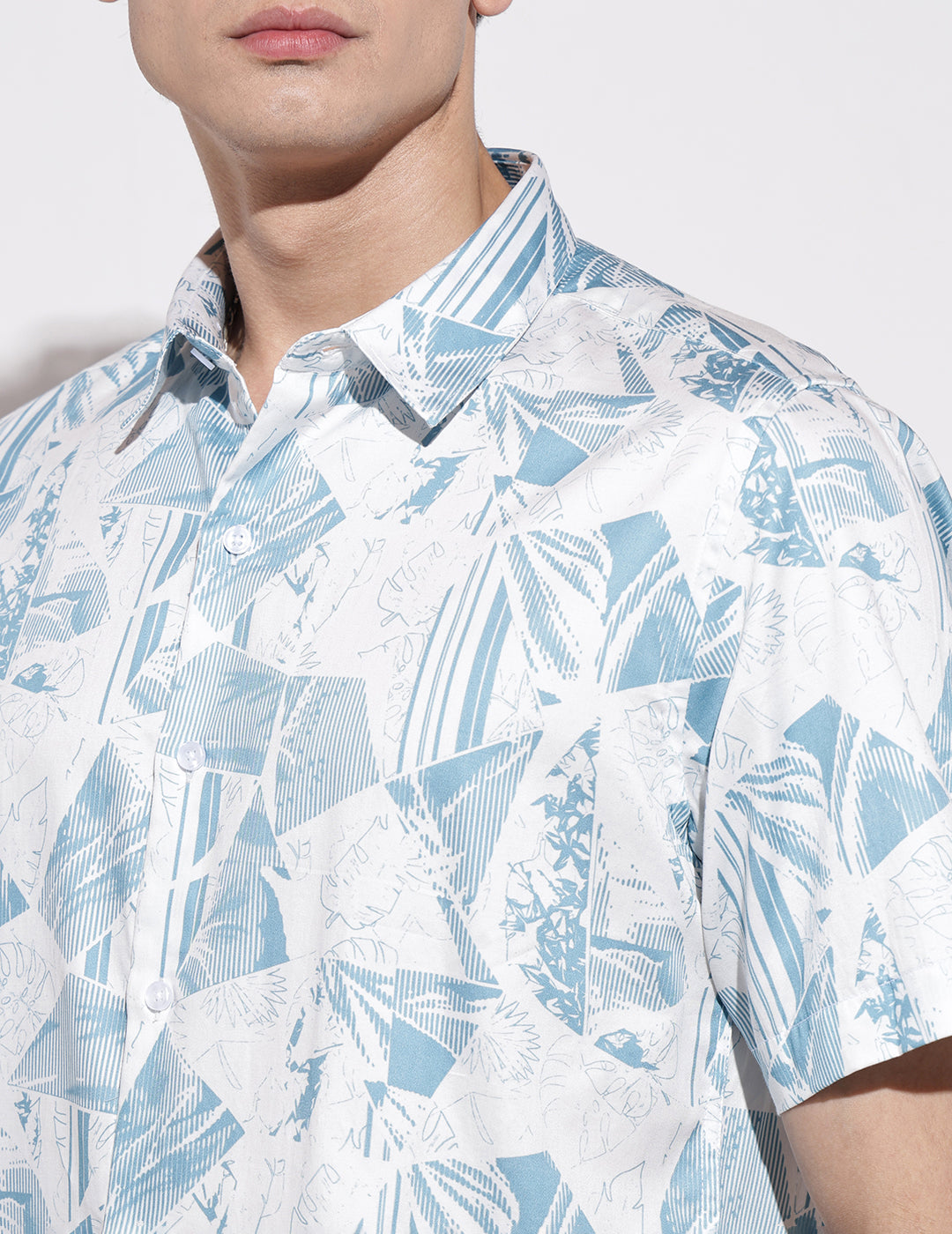 Men's Abstract Print White Half Sleeve Regular Fit Shirt