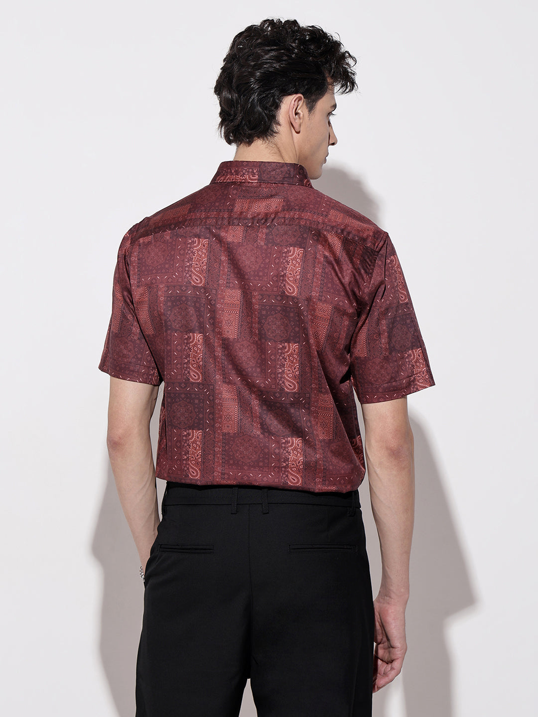 Men's Abstract Print Maroon Half Sleeve Regular Fit Shirt