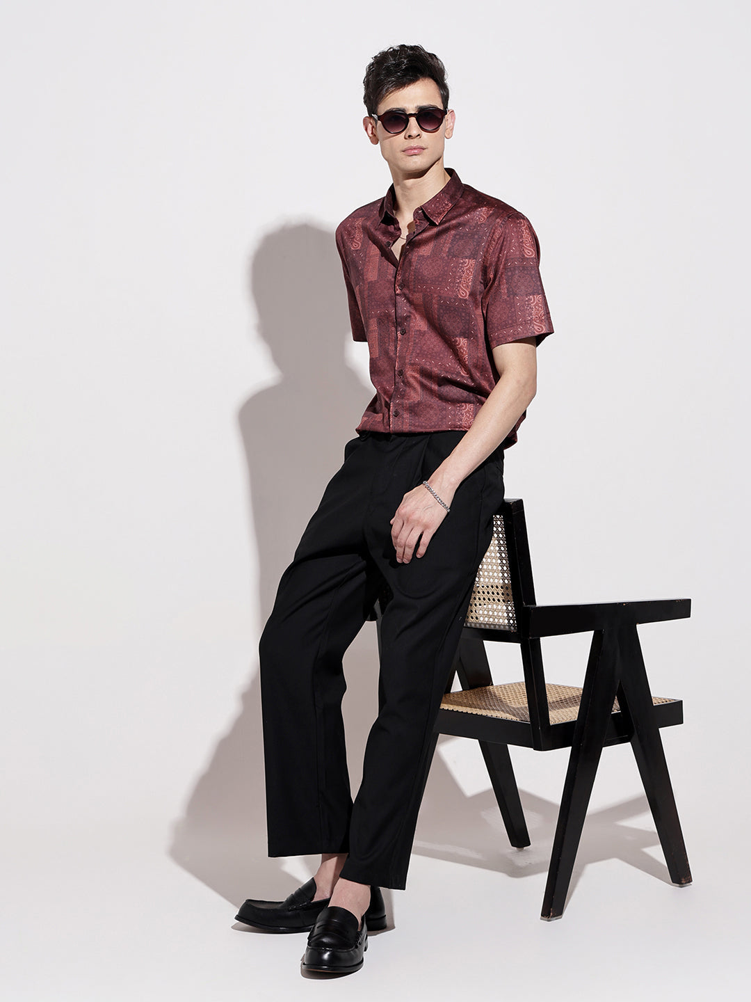 Men's Abstract Print Maroon Half Sleeve Regular Fit Shirt