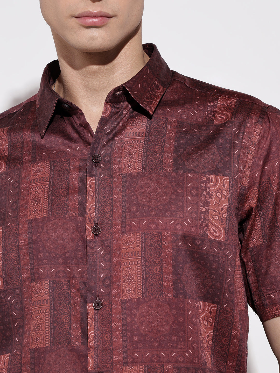 Men's Abstract Print Maroon Half Sleeve Regular Fit Shirt
