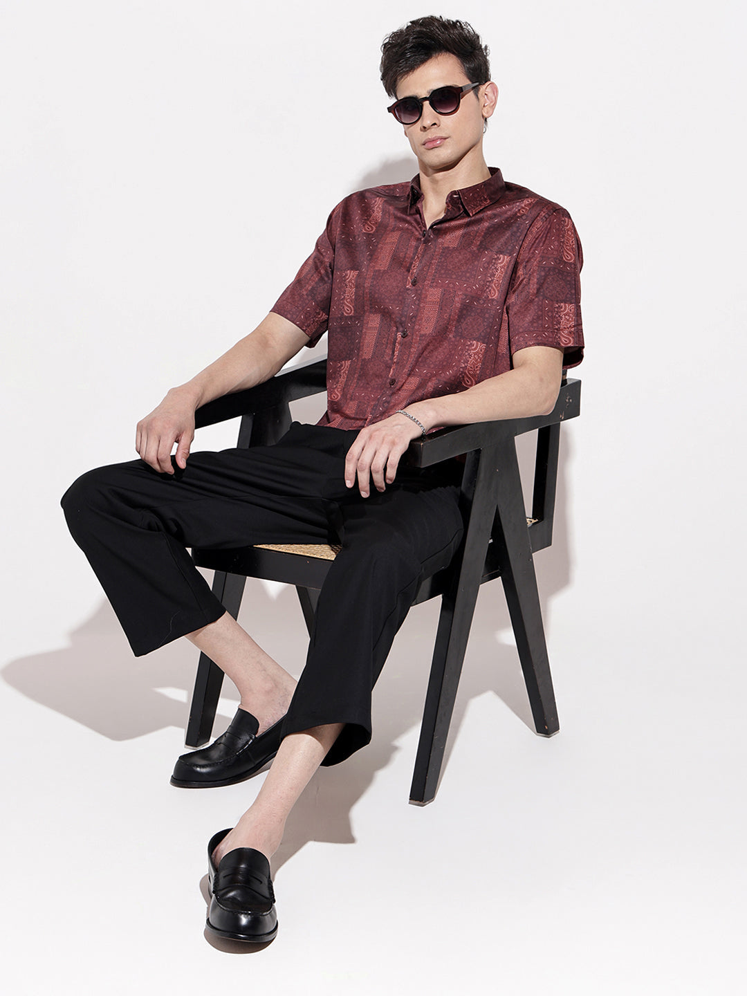 Men's Abstract Print Maroon Half Sleeve Regular Fit Shirt