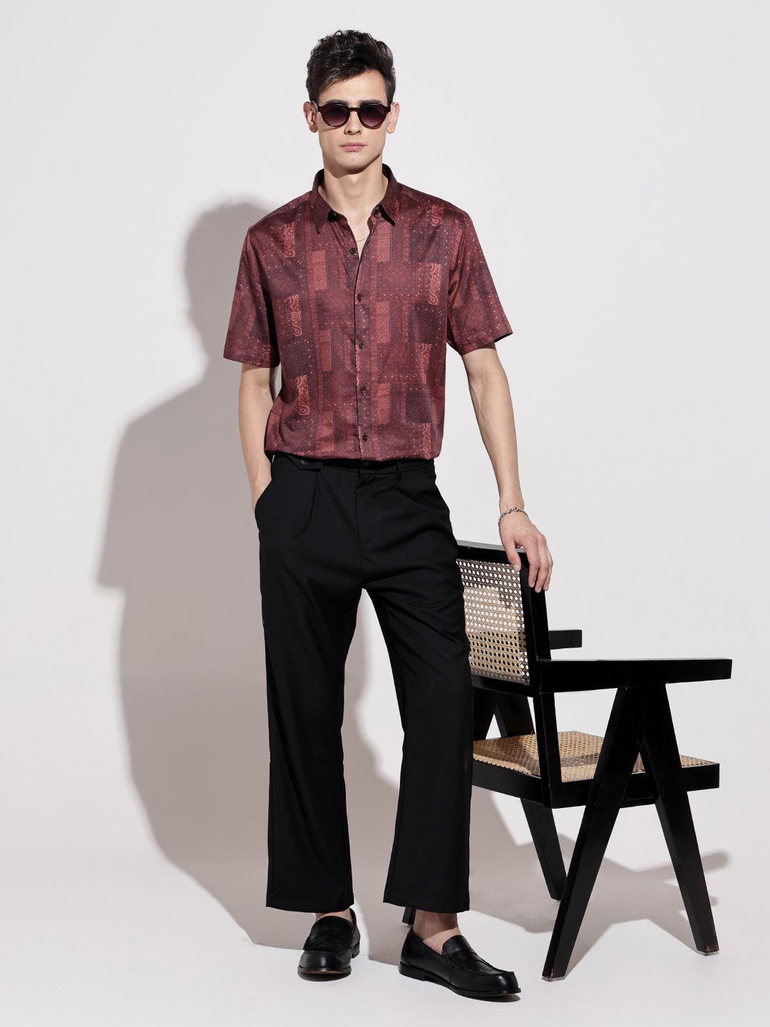 Men's Abstract Print Maroon Half Sleeve Regular Fit Shirt